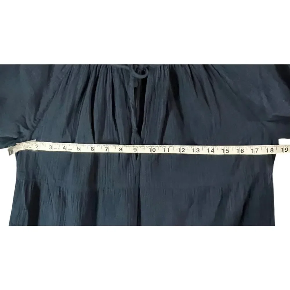 J Crew Beach Tunic‎ Dress Womens S Blue Crinkle Cotton Tiered Cover Up Coastal